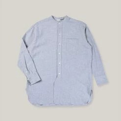 LENO BAND COLLAR BIG SHIRT - GRAY