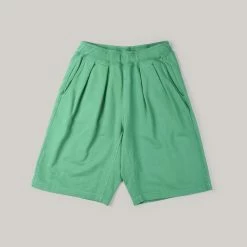 MONITALY FRENCH TERRY PLEATED SHORTS - GREEN